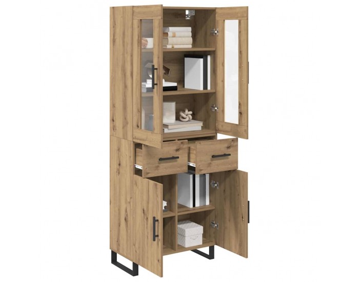 Sonata H Висок шкаф с чекмедже 2 pcs Дъб Инженерна дървесина и стъкло
