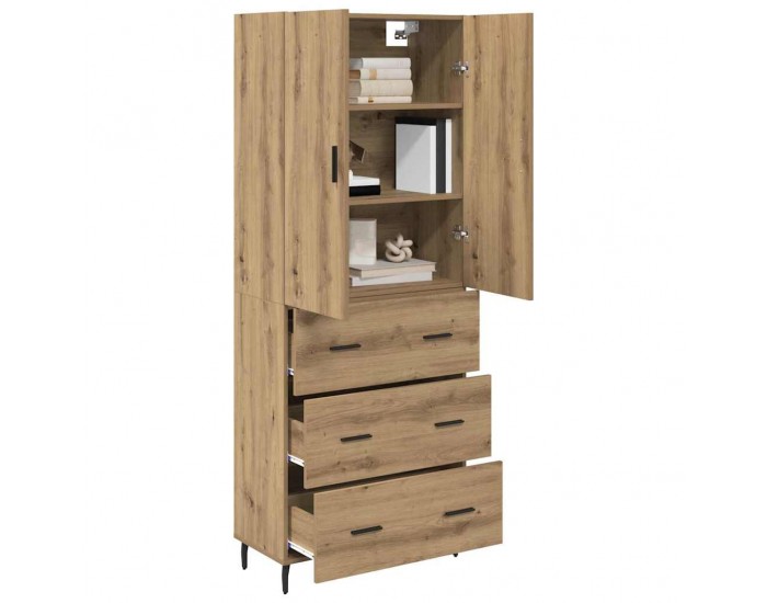 Sonata H Висок шкаф Дъб 69,5 x 34 x 180 см Инженерна дървесина и стъкло
