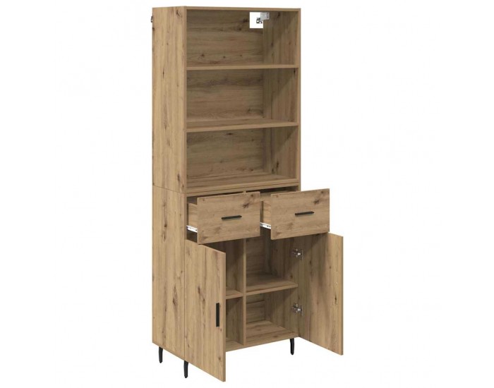 Sonata H Висок шкаф Дъб 69,5 x 34 x 180 см Инженерна дървесина и стъкло