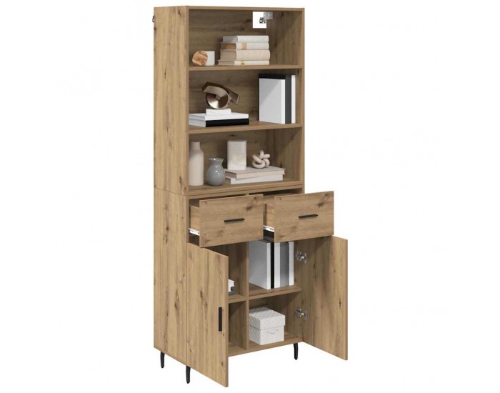 Sonata H Висок шкаф Дъб 69,5 x 34 x 180 см Инженерна дървесина и стъкло