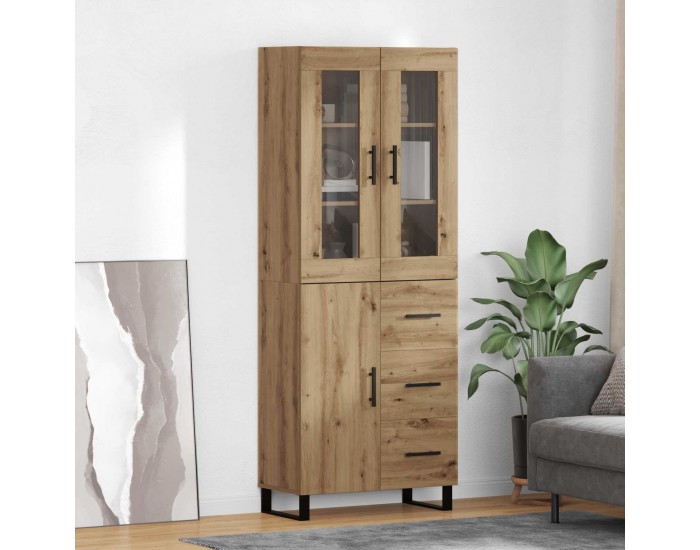 Sonata H Висок шкаф с чекмедже 2 pcs Дъб Инженерна дървесина и стъкло