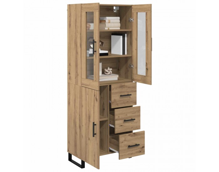 Sonata H Висок шкаф с чекмедже 2 pcs Дъб Инженерна дървесина и стъкло