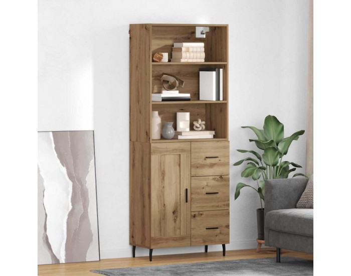 Sonata H Висок шкаф Дъб 69,5 x 34 x 180 см Инженерна дървесина и стъкло