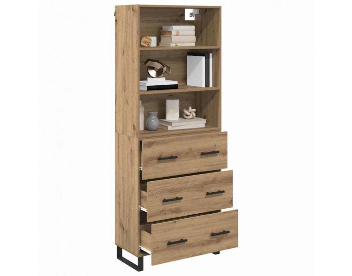 Sonata H Висок шкаф Дъб 69,5 x 34 x 180 см Инженерна дървесина и стъкло