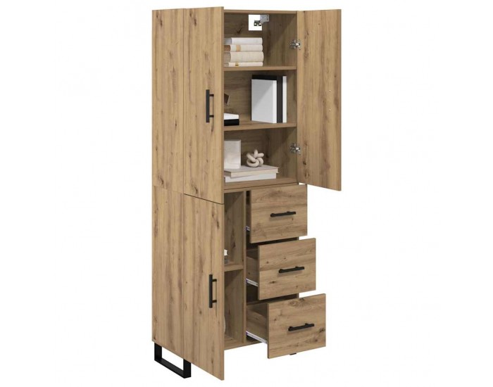 Sonata H Висок шкаф с чекмедже 2 pcs Дъб Инженерна дървесина и стъкло