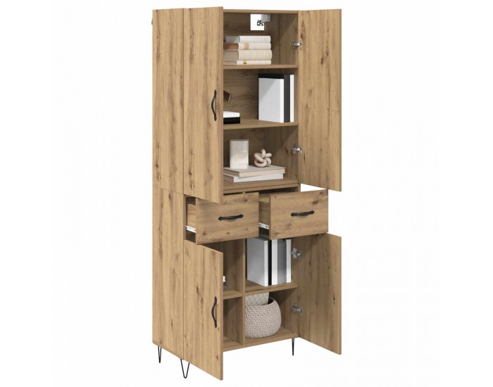 Sonata H Висок шкаф с чекмедже 2 pcs Дъб Инженерна дървесина и стъкло