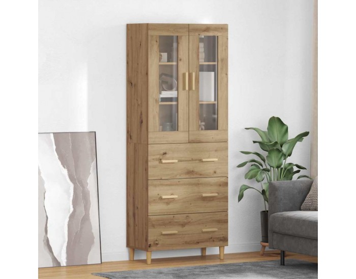Sonata H Висок шкаф Дъб 69,5 x 34 x 180 см Инженерна дървесина и стъкло