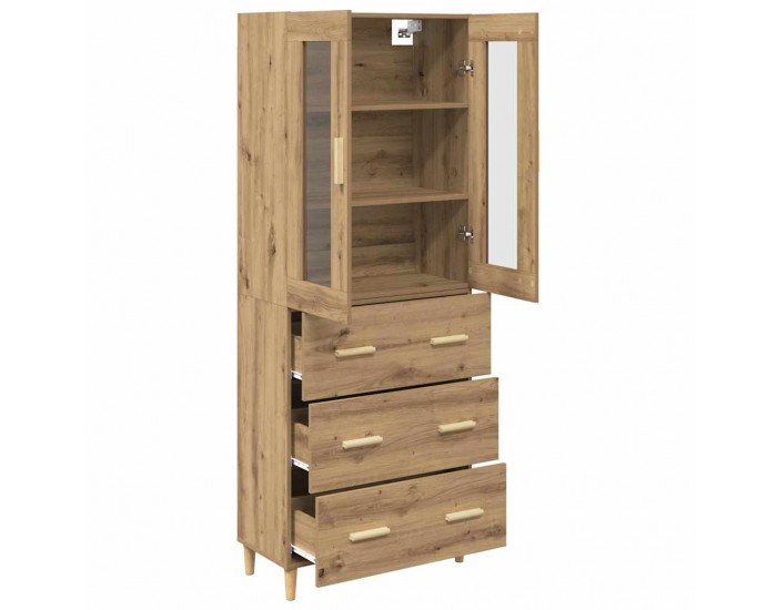 Sonata H Висок шкаф Дъб 69,5 x 34 x 180 см Инженерна дървесина и стъкло