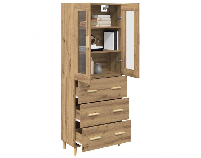 Sonata H Висок шкаф Дъб 69,5 x 34 x 180 см Инженерна дървесина и стъкло