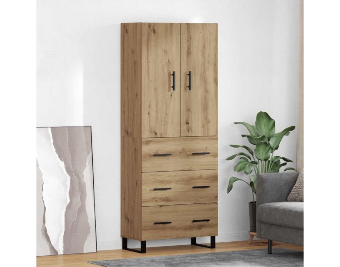 Sonata H Висок шкаф с чекмедже 2 pcs Дъб Инженерна дървесина и стъкло