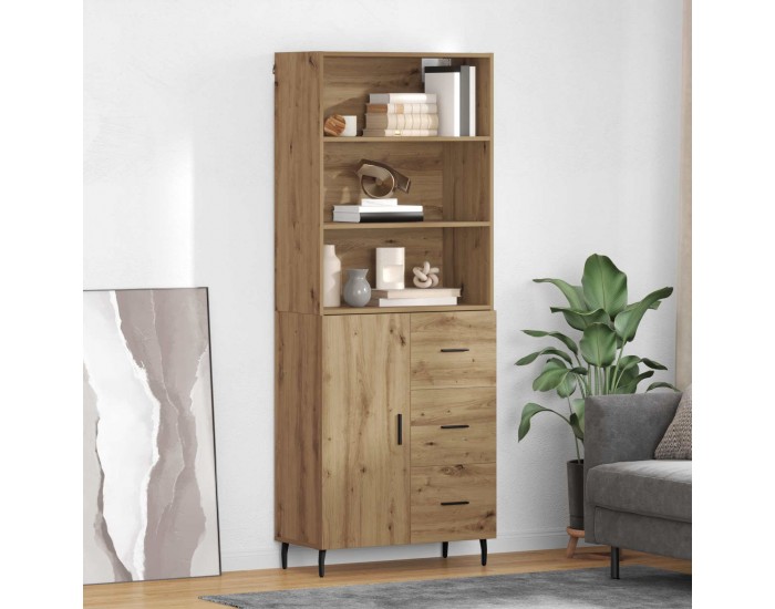 Sonata H Висок шкаф Дъб 69,5 x 34 x 180 см Инженерна дървесина и стъкло