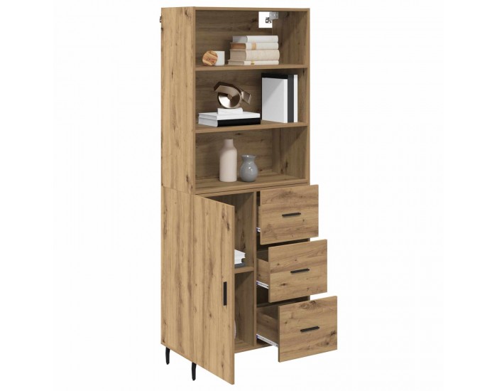 Sonata H Висок шкаф Дъб 69,5 x 34 x 180 см Инженерна дървесина и стъкло