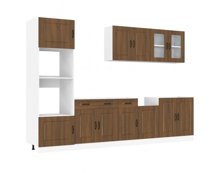 Sonata H Комплект кухненски шкафове, 7 части, Kalmar, кафяв дъб, инженерна дървесина
