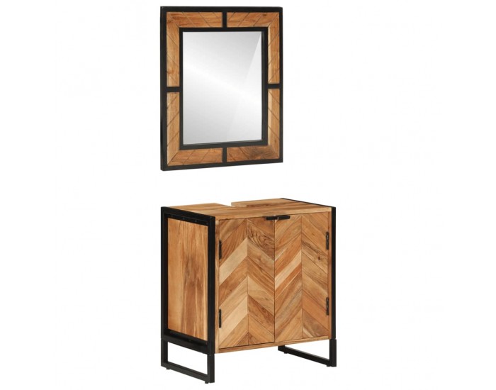 Sonata H Комплект мебели за баня, 2 части, желязо и масивна акация