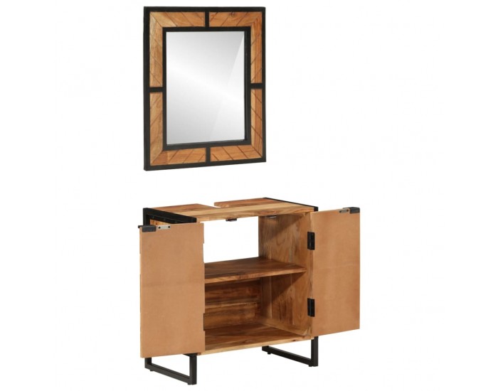 Sonata H Комплект мебели за баня, 2 части, желязо и масивна акация