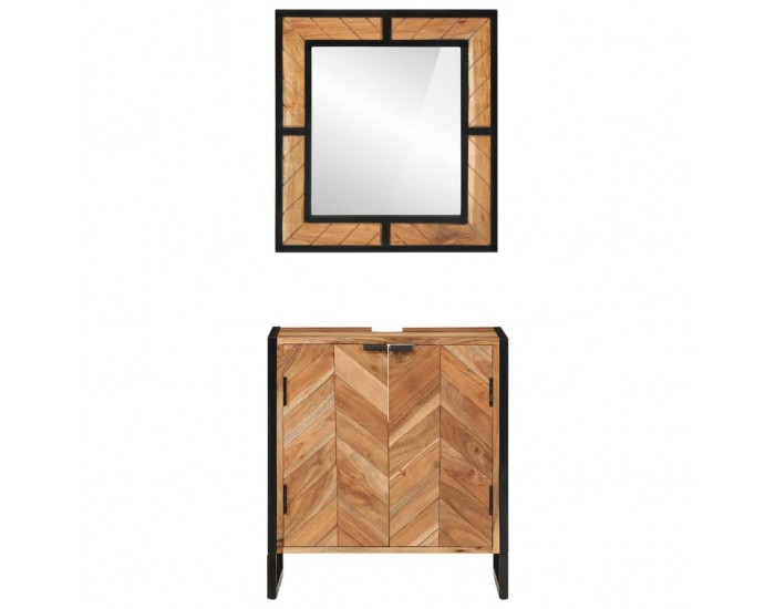 Sonata H Комплект мебели за баня, 2 части, желязо и масивна акация