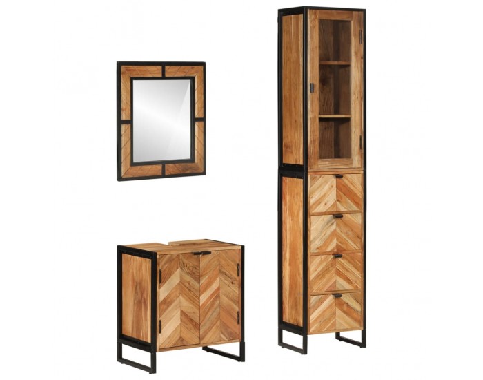 Sonata H Комплект мебели за баня, 3 части, желязо и масивна акация