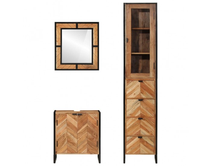 Sonata H Комплект мебели за баня, 3 части, желязо и масивна акация