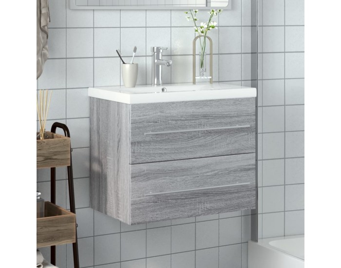 Sonata H Шкаф за мивка за баня с вградена мивка, сив сонома