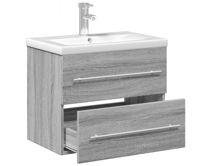 Sonata H Шкаф за мивка за баня с вградена мивка, сив сонома