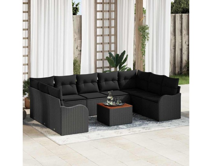 Sonata H 10 частен комплект градински диван с възглавници Черен полирано ратан Акиция