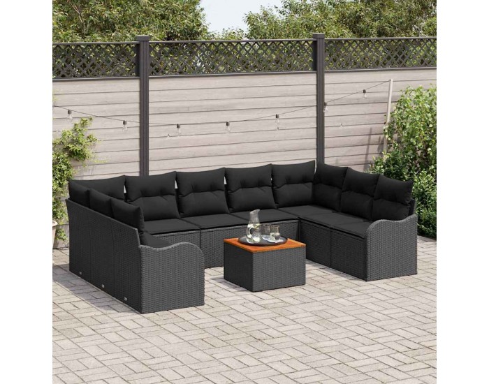 Sonata H 10 частен комплект градински диван с възглавници Черен полирано ратан Акиция
