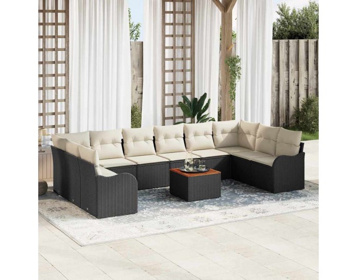 Комплект градински диван с възглавници Sonata H 11 части черен полиратан Акация