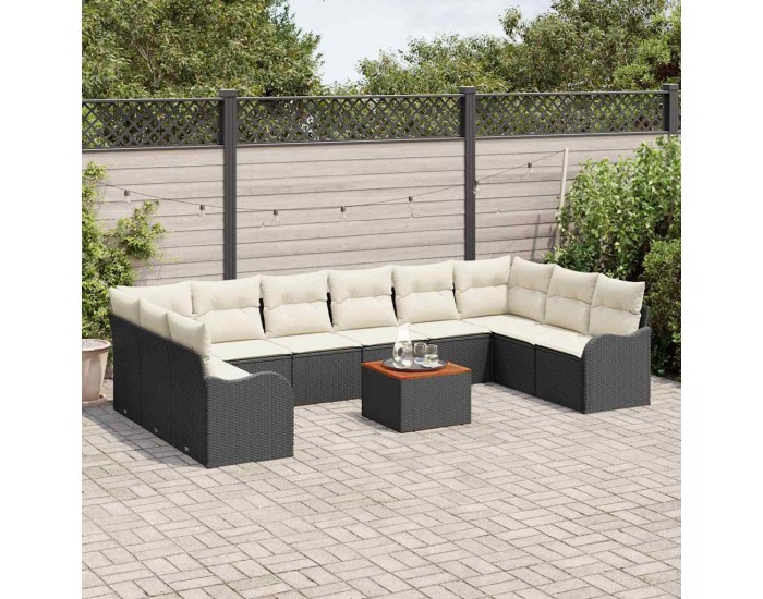 Комплект градински диван с възглавници Sonata H 11 части черен полиратан Акация