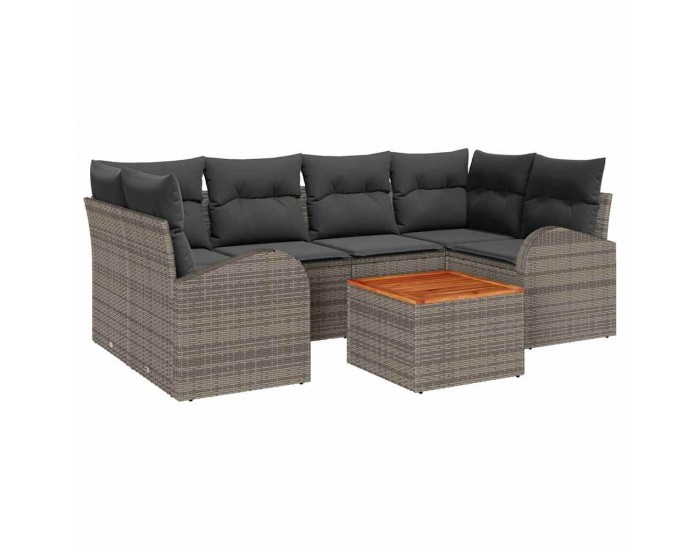 Sonata H Комплект от 7 части градински диван с възглавници сив полиратан акация
