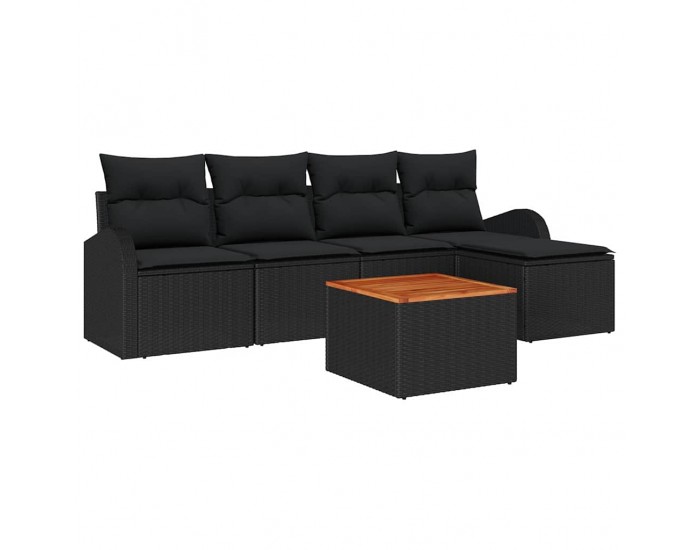 Sonata H сет от 6 части градински диван с възглавници Черен Полиратан Акация