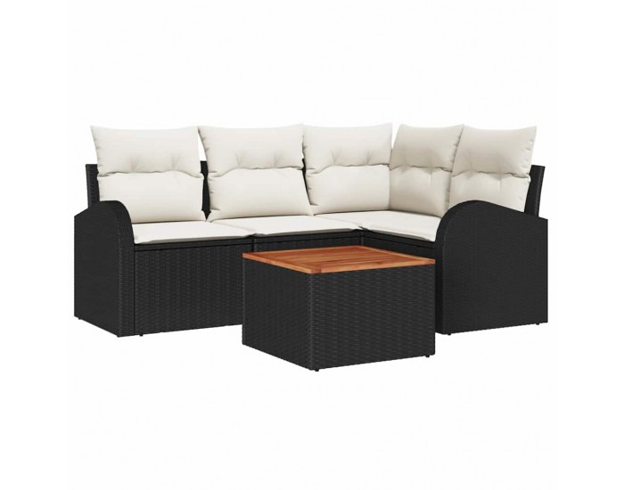Sonata H 5 Частен комплект градински диван с възглавници Черен Полиратан Акация
