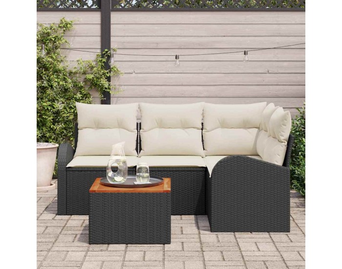 Sonata H 5 Частен комплект градински диван с възглавници Черен Полиратан Акация