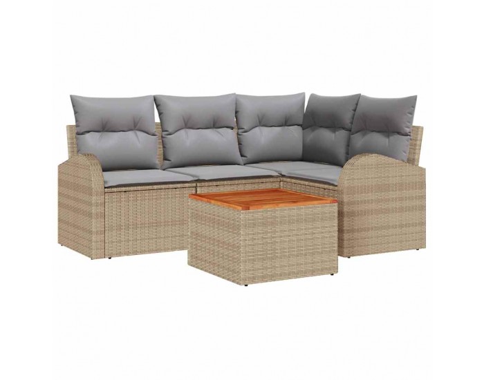 Sonata H 5 частен комплект градински диван с възглавници в бежов полиратан и акация