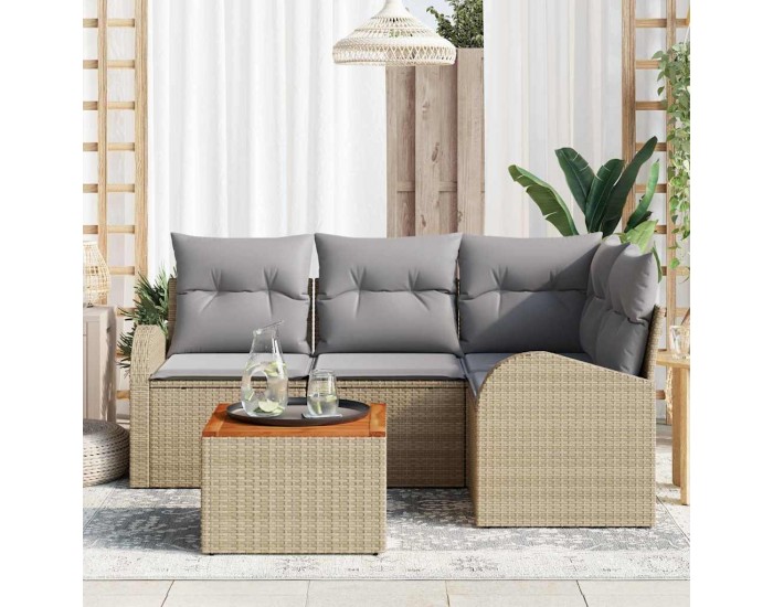 Sonata H 5 частен комплект градински диван с възглавници в бежов полиратан и акация