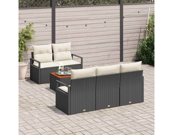 6-частен комплект градински диван с възглавници Черен Полипропилен Акация