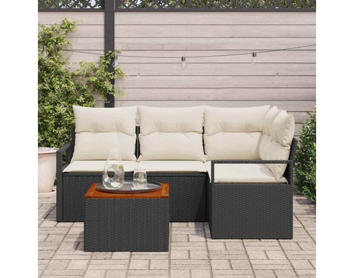 Sonata H 5 части градински диван комплект с възглавници черен полиратан акация