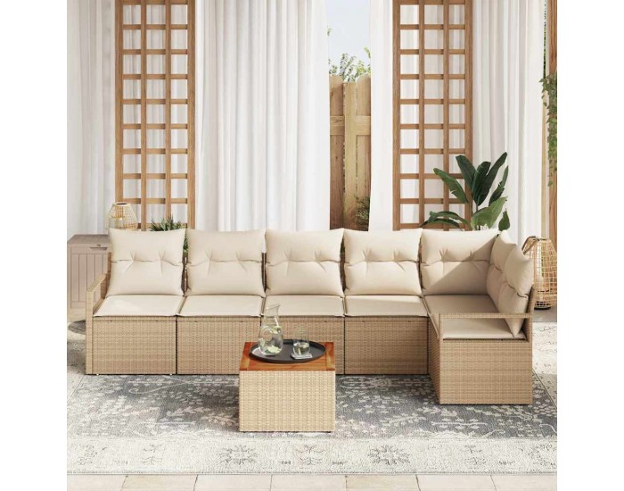 Сет за градински диван Sonata H с възглавници Бежов Полиратан Акация