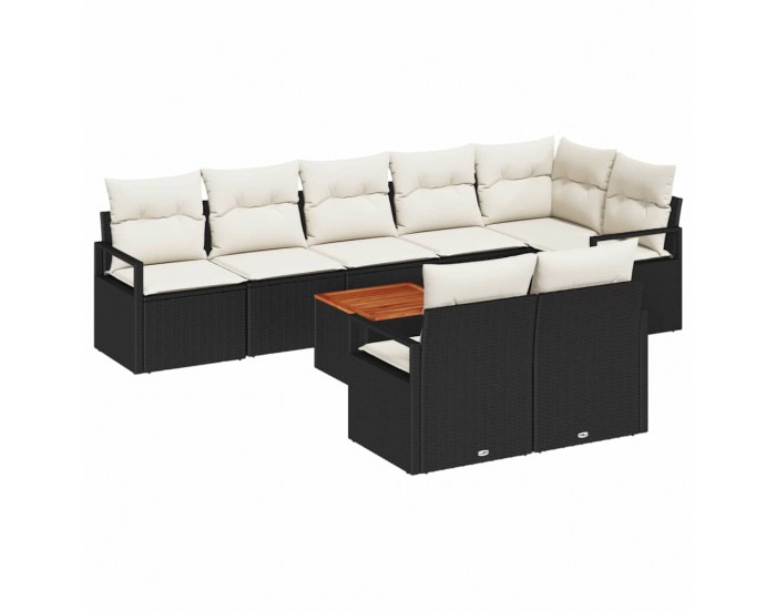 Комплект градински диван с 9 части с възглавници Черен полиратоан акация