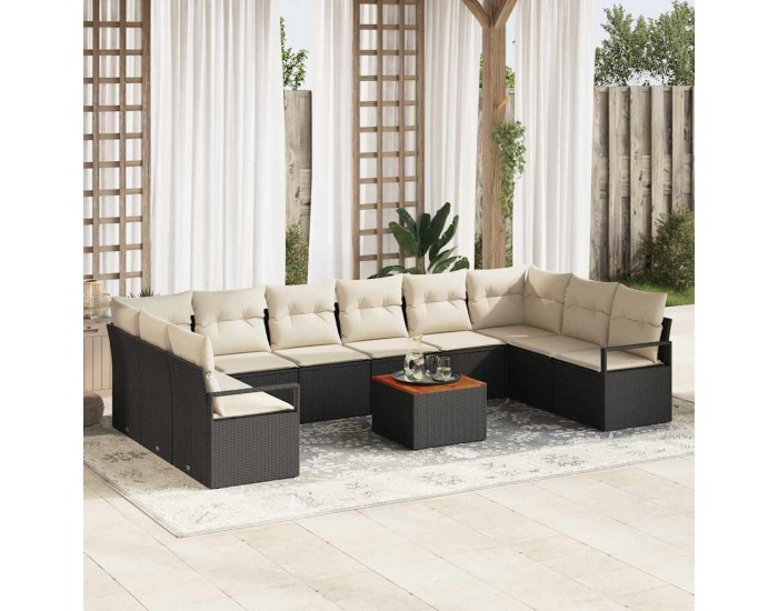 Sonata H 11 Частен градински диван сет с възглавници Черен Полиратан Акация