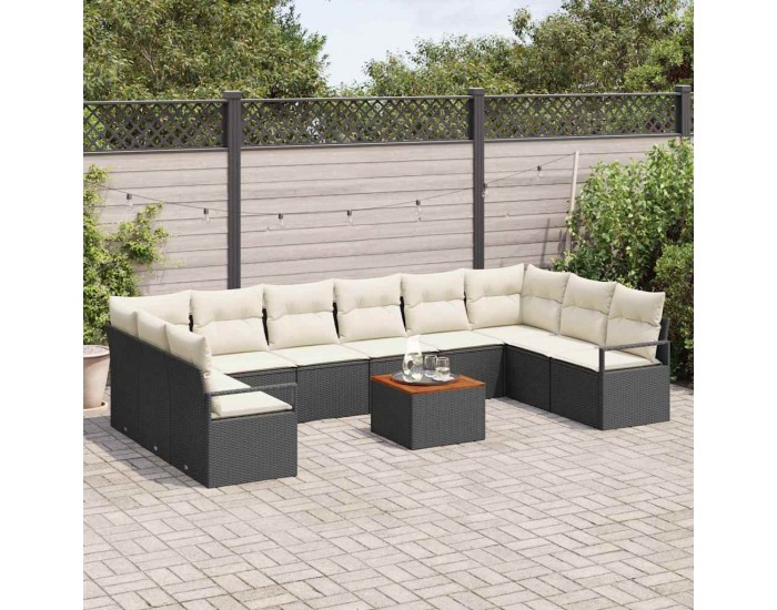 Sonata H 11 Частен градински диван сет с възглавници Черен Полиратан Акация