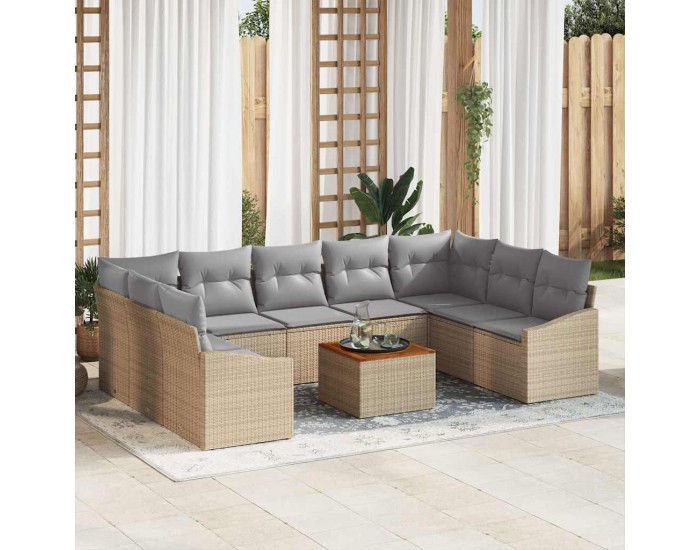 Sonata H 10 Частен градински диван комплект с възглавници бежов полиратан акация