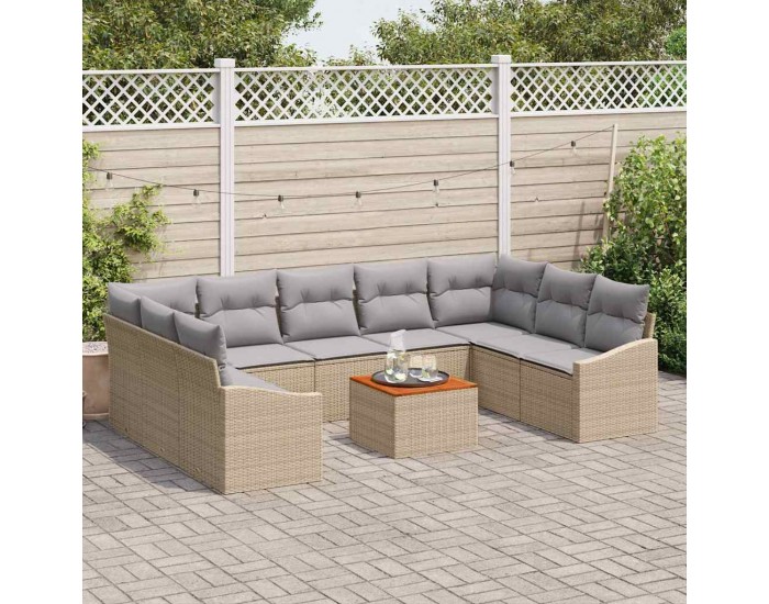 Sonata H 10 Частен градински диван комплект с възглавници бежов полиратан акация