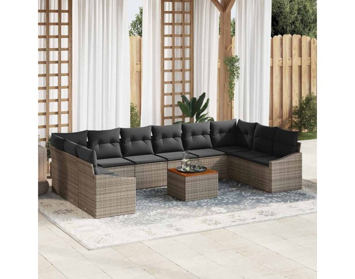 Sonata H 11 частен градински диван комплект с възглавници сив полиестерен ратан акация