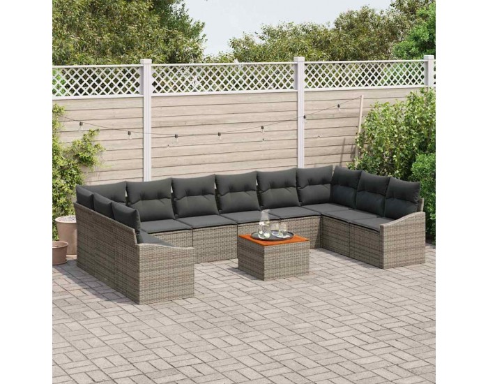 Sonata H 11 частен градински диван комплект с възглавници сив полиестерен ратан акация