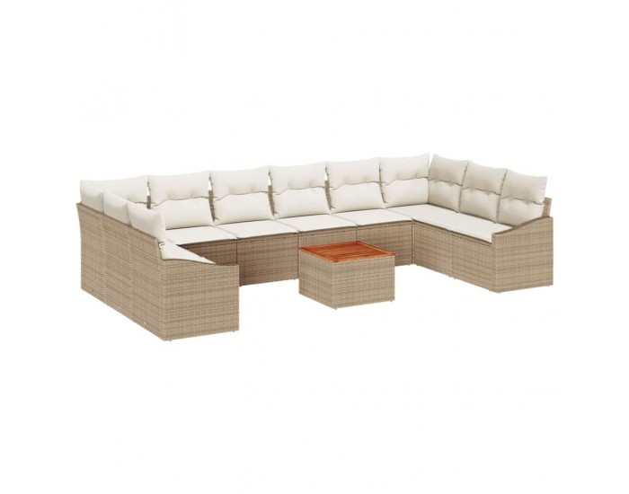 Sonata H 11 Часов Градински Диван Комплект с Възглавници Бежов Полиратан Акация