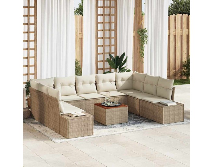 Sonata H 10-частен градински диван комплект с възглавници бежов полиратан акация