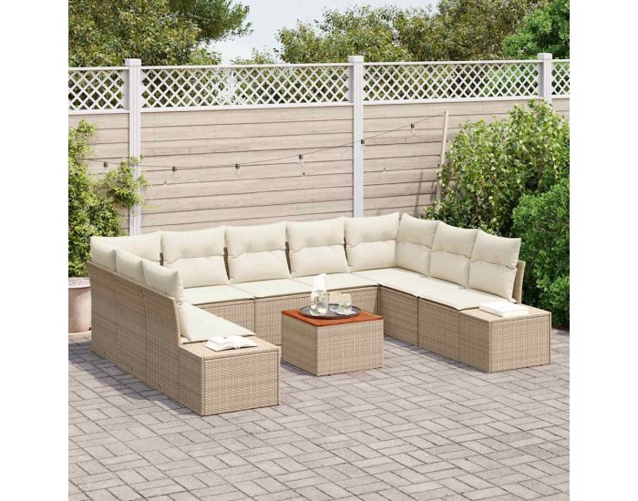 Sonata H 10-частен градински диван комплект с възглавници бежов полиратан акация
