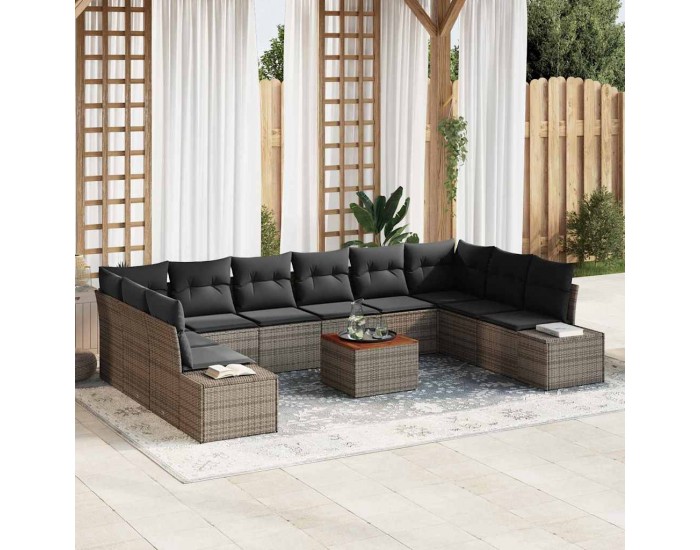 Sonata H 11 частен градински диван комплект с възглавници сив полирата