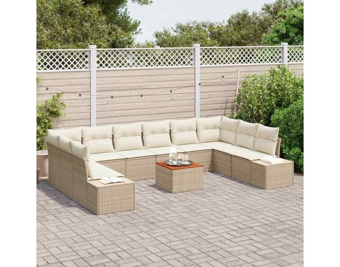 Sonata H 11 частен градински диван комплект с възглавници бежов полиестерен ратан акация