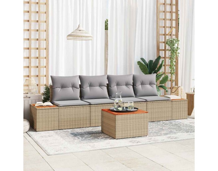 Sonata H 5 частен градински диван комплект с възглавници бежов полиротан акация